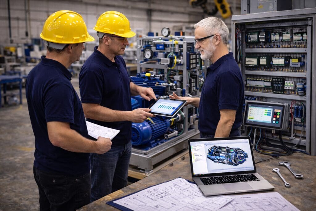 Ingeniører og teknikere samarbejder om turn-key projekter med CAD-konstruktion, automation og softwareudvikling hos Phidan Engineering.