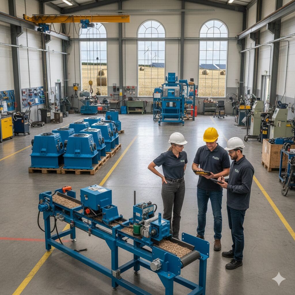 Ingeniører fra Phidan Engineering arbejder med maskinkonstruktion og test af prototyper i et moderne værksted.