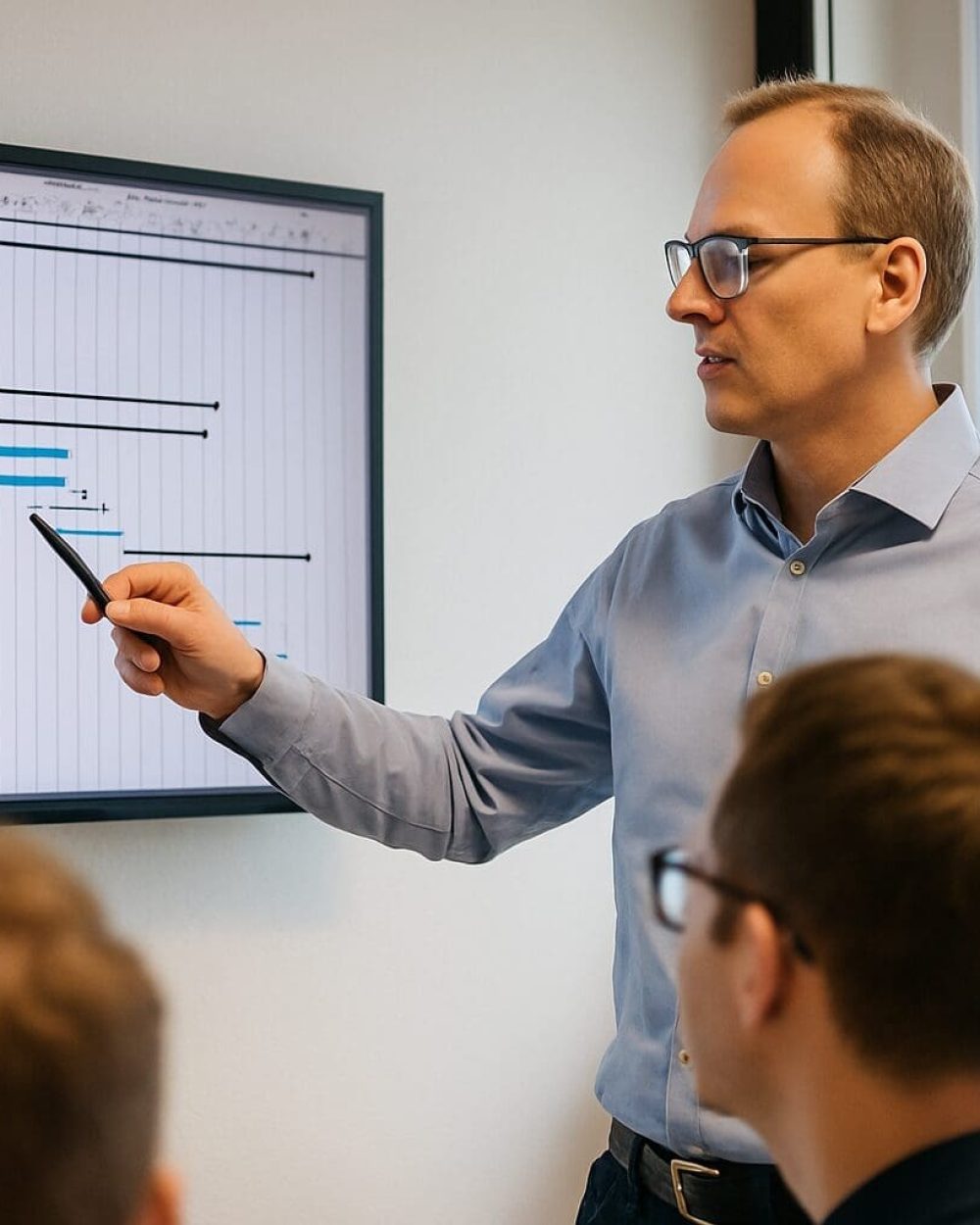 Phidan Engineering: Teknisk rådgivning Phidan Engineering præsenterer tekniske løsninger og projektplanlægning på en skærm.